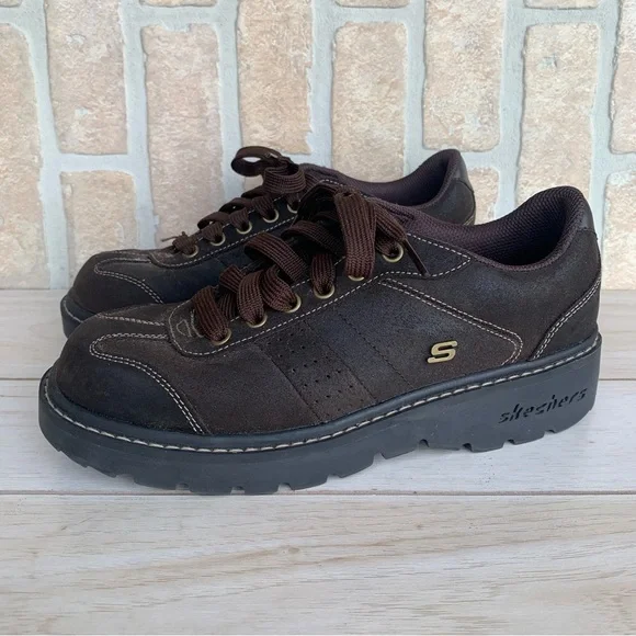 chocolate suede leather oxford skechers